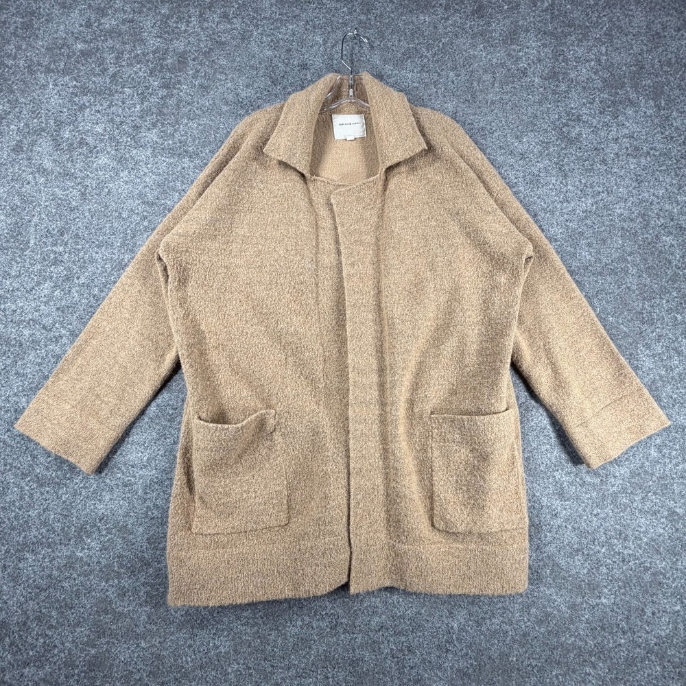 Thread & Supply Cardigan Sweater Womens XL Tan Open Front Long Sleeve Pockets